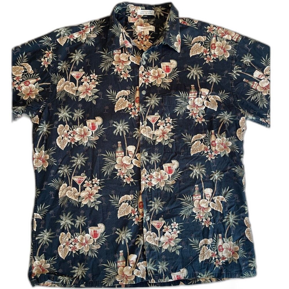 Pierre Cardin Men's Floral Hawaiian Martini Beer Shirt 100% Cotton Vintage SZ L